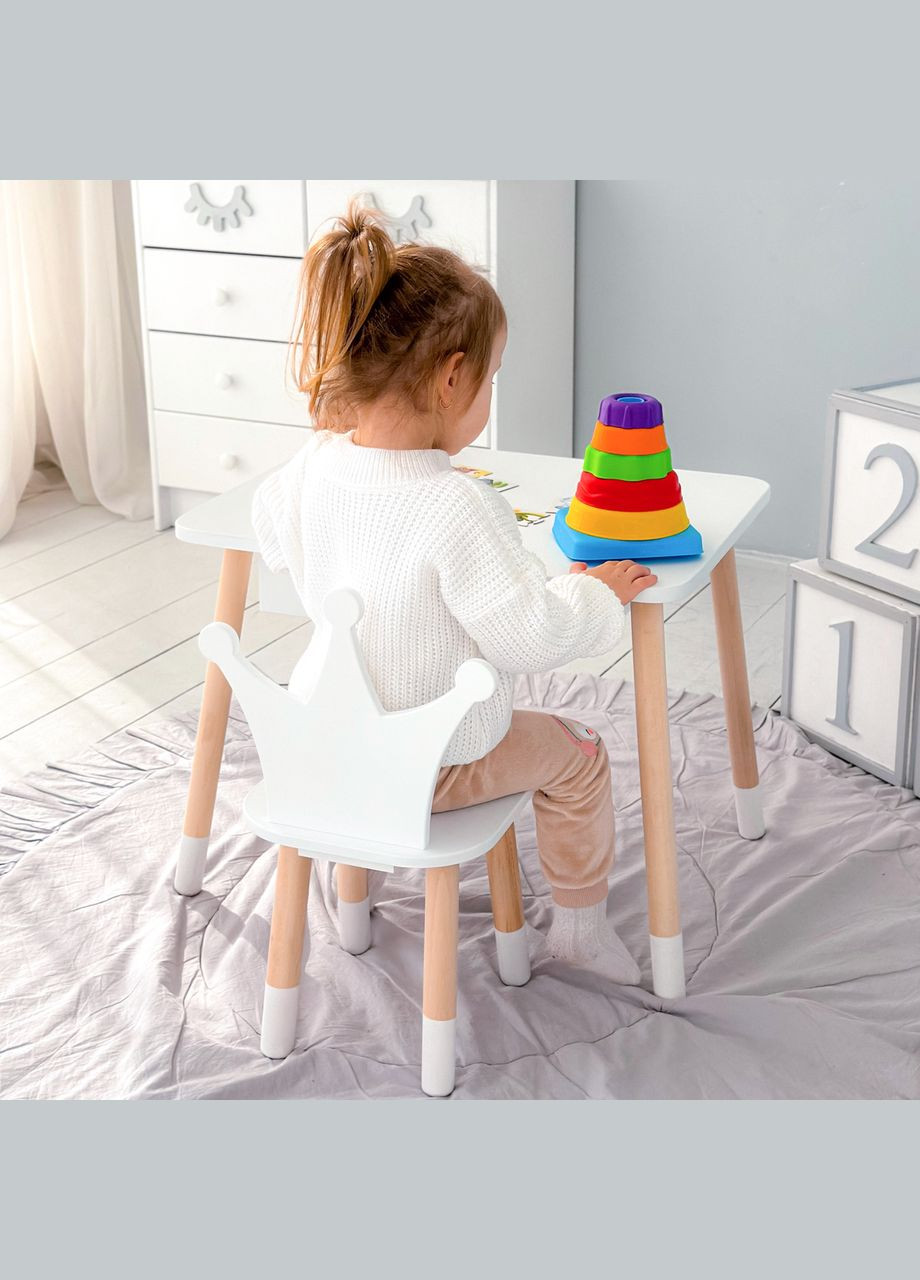 Дитячий столик і стільчик корона білий. Столик із шухлядою для олівців і розмальовок 66928 No Brand (361259097)