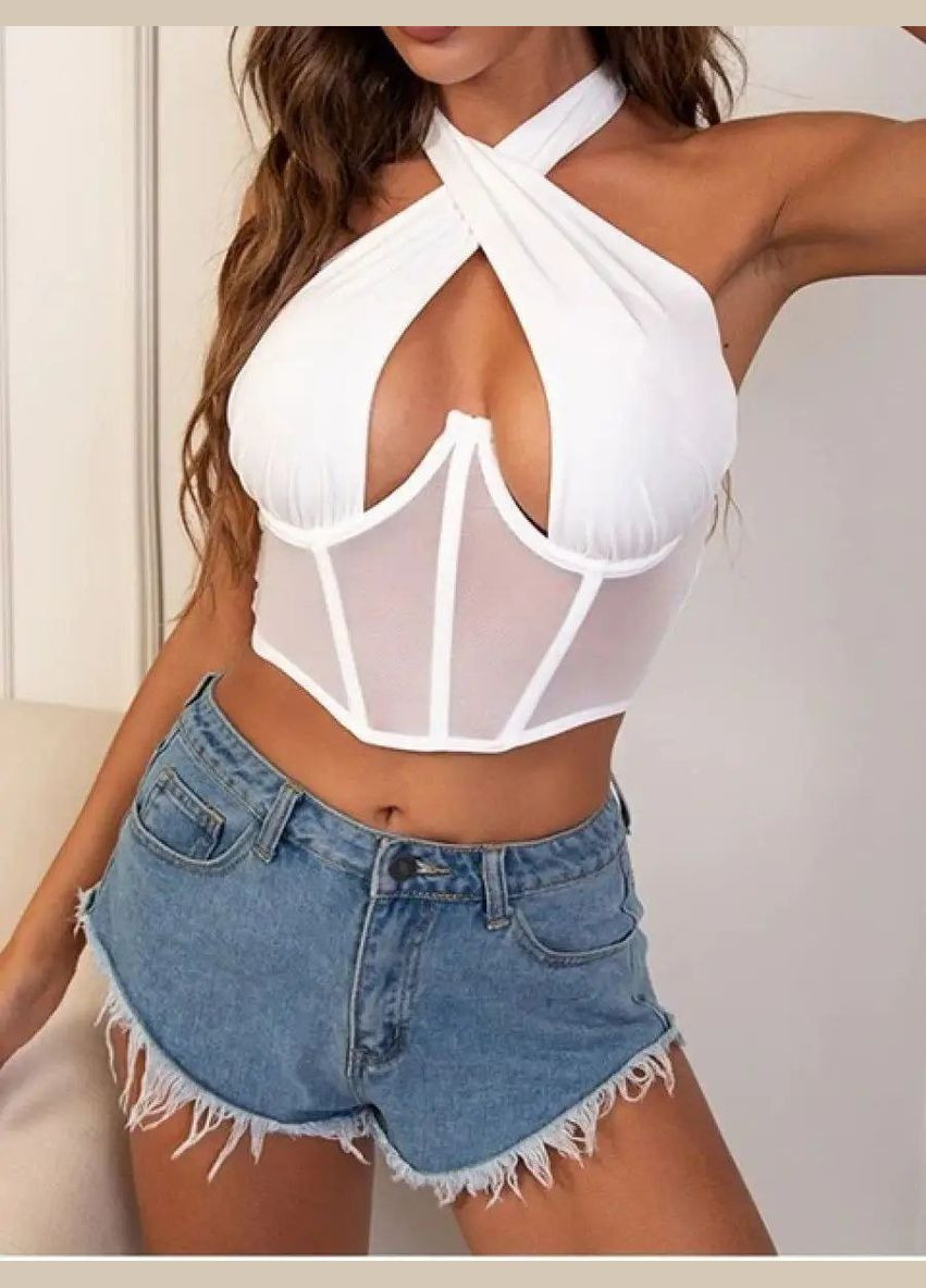 Женский корсетный топ Persephone с завязками на шее топ бюстье со вставками из сеточки No Brand Жіночий корсетний топ (335870191)