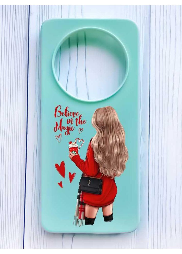 Матовий бірюзовий чохол на Xiaomi Redmi 14C/Poco C75 Дівчина з кавою (принт 137) Creative (355387641)