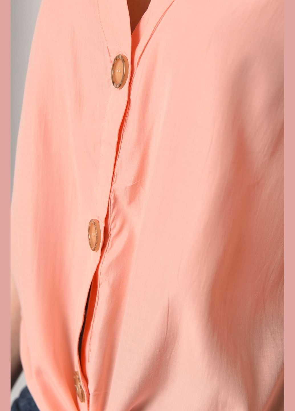 Персиковая блуза женская полубатальная с коротким рукавом персикового цвета с баской Let's Shop
