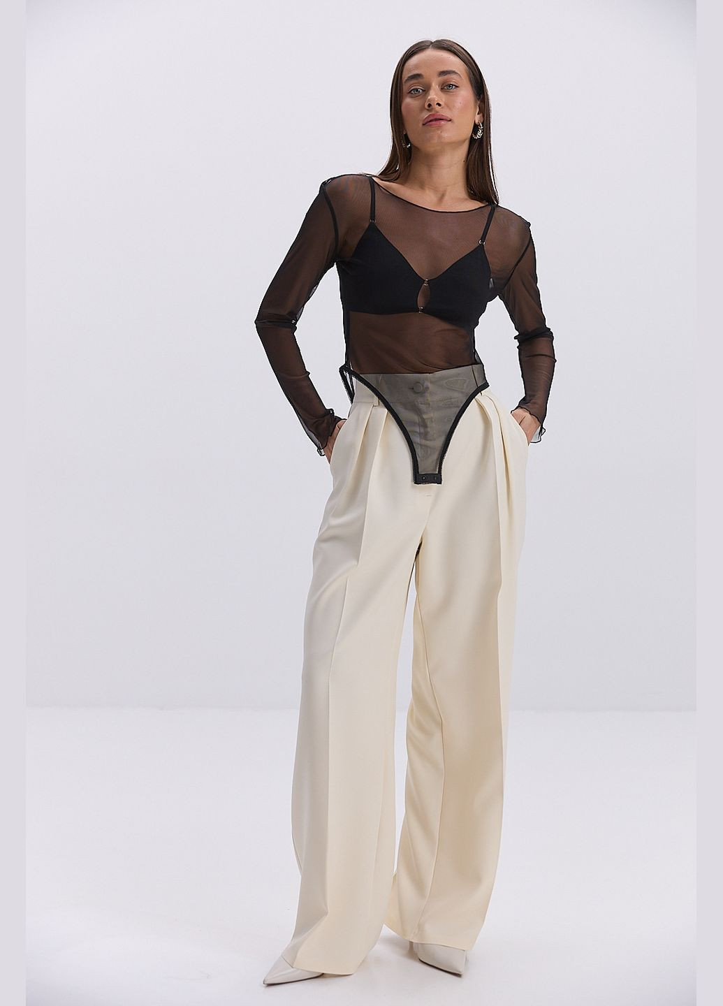 Жіноче боді з сіточки чорне з довгими рукавами Arjen (330988530)