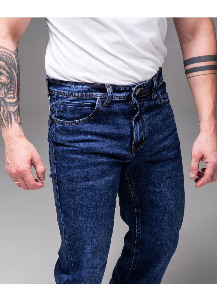 Темно-синие демисезонные прямые классические мужские джинсы Vakko