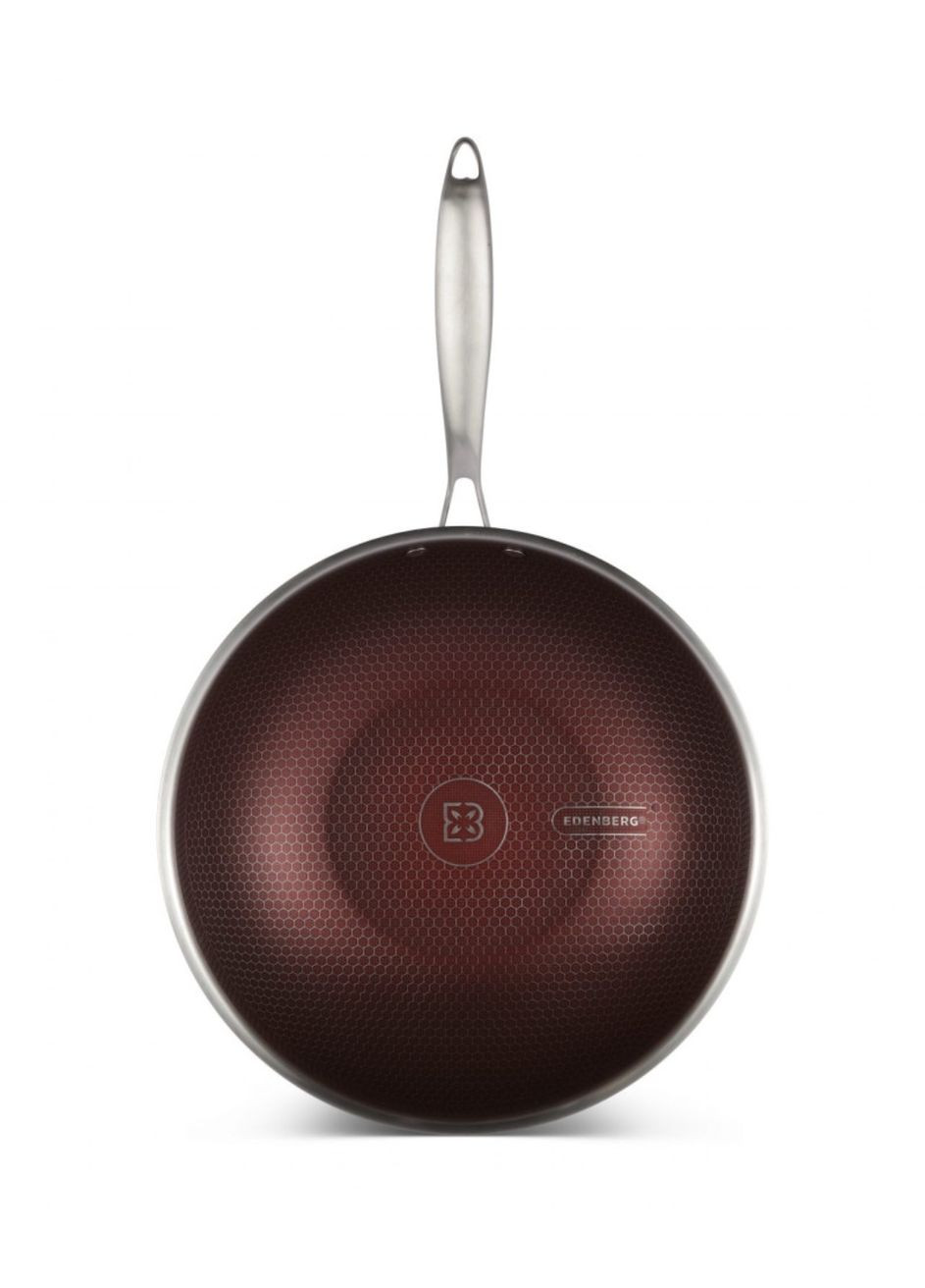 Сковорода вок EB-14108 з кришкою та антипригарним покриттям 28x8,5 см Edenberg (331172456)