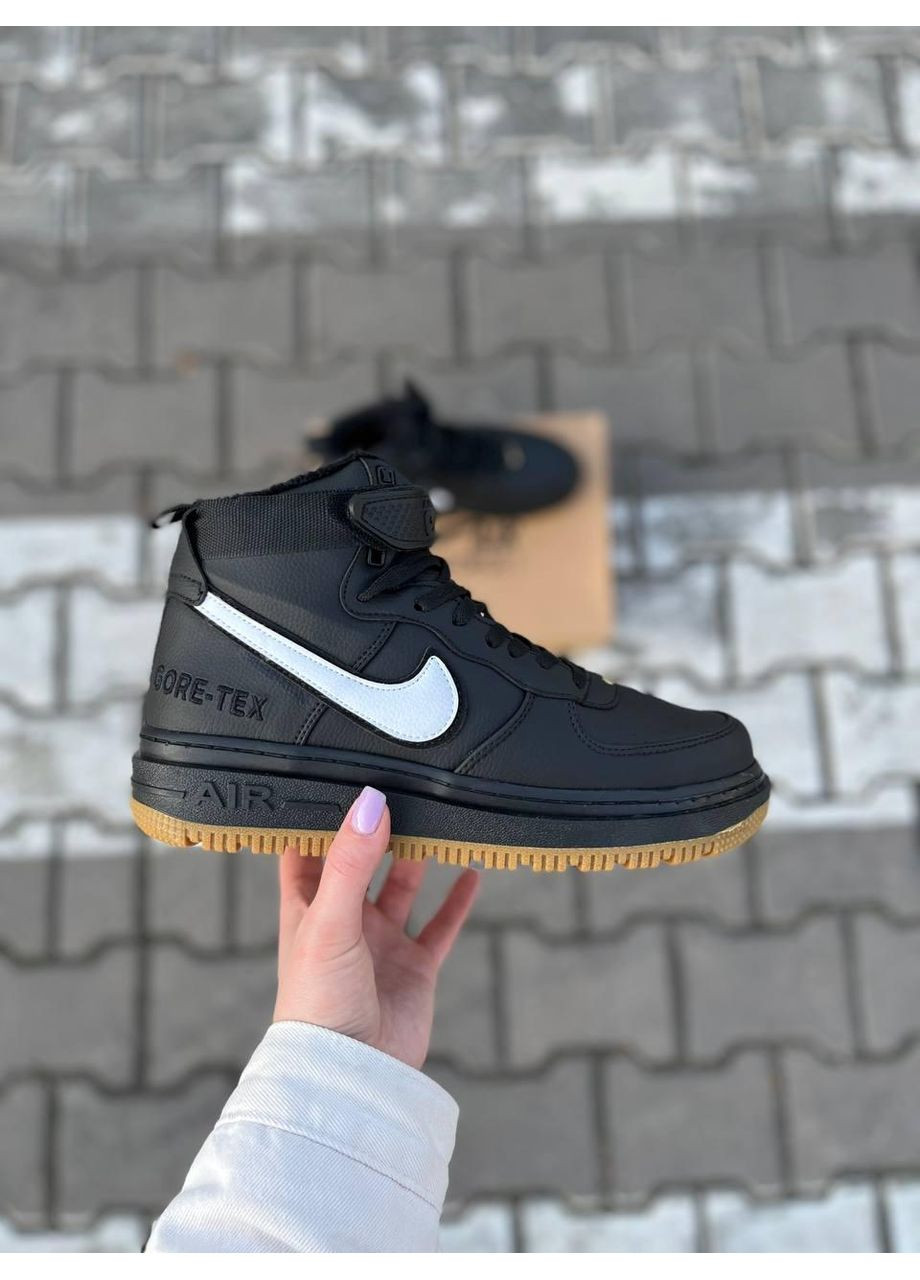 Чорні Зимовий кросівки чоловічі nike air force gore-tex black white найк аір форс 1 преміум No Brand