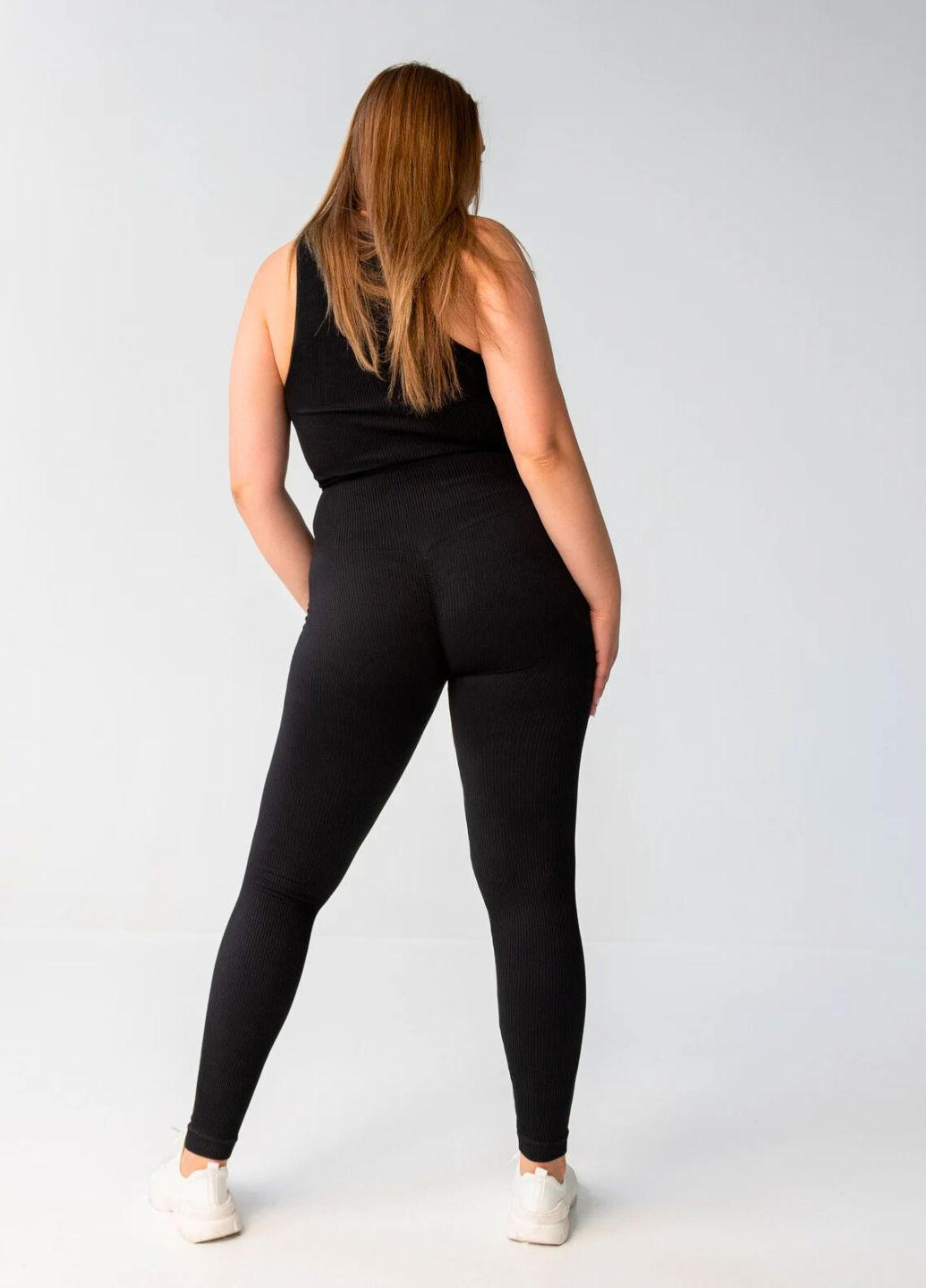 Лосини у рубчик з ефектом push-up чорні (70180) FitFiesta (340960734)