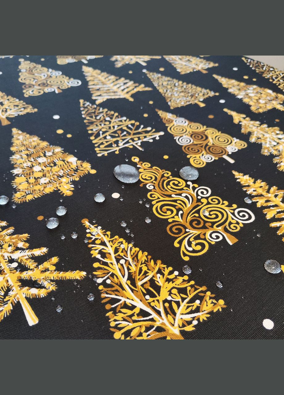 Новорічна чорна скатертина на круглий стіл з тефлоновим покриттям Новорічна ялинка Maystat (324231872)