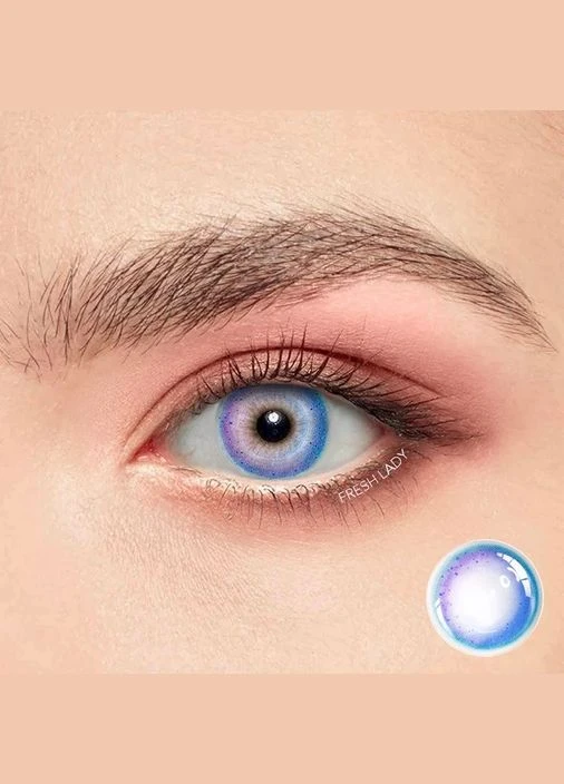Лінзи кольорові для очей натуральні рожеві Neon Blue Rainbow. Підходять для світлих очей FreshLady (339871892)