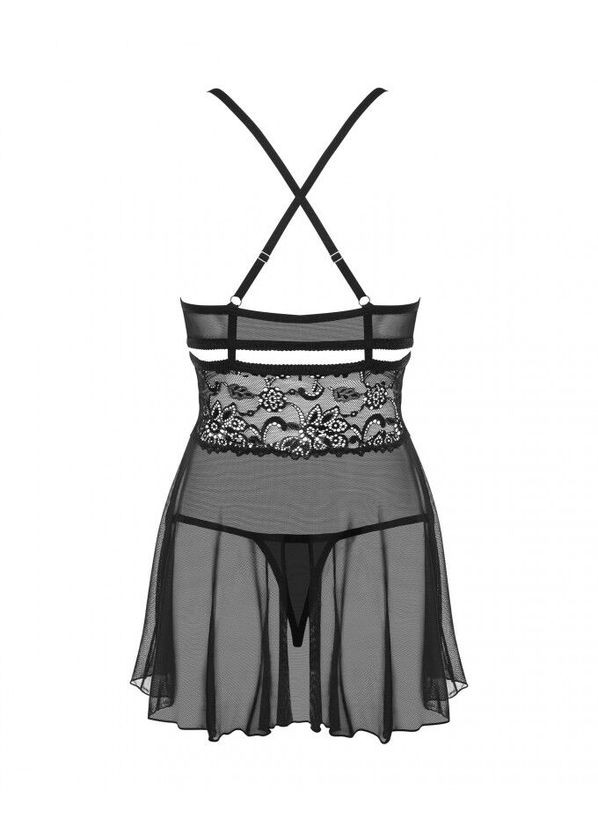 Еротичний мереживний комплект із сіточкою 838-BAB-1babydoll & thong black CherryLove Obsessive (296623252)