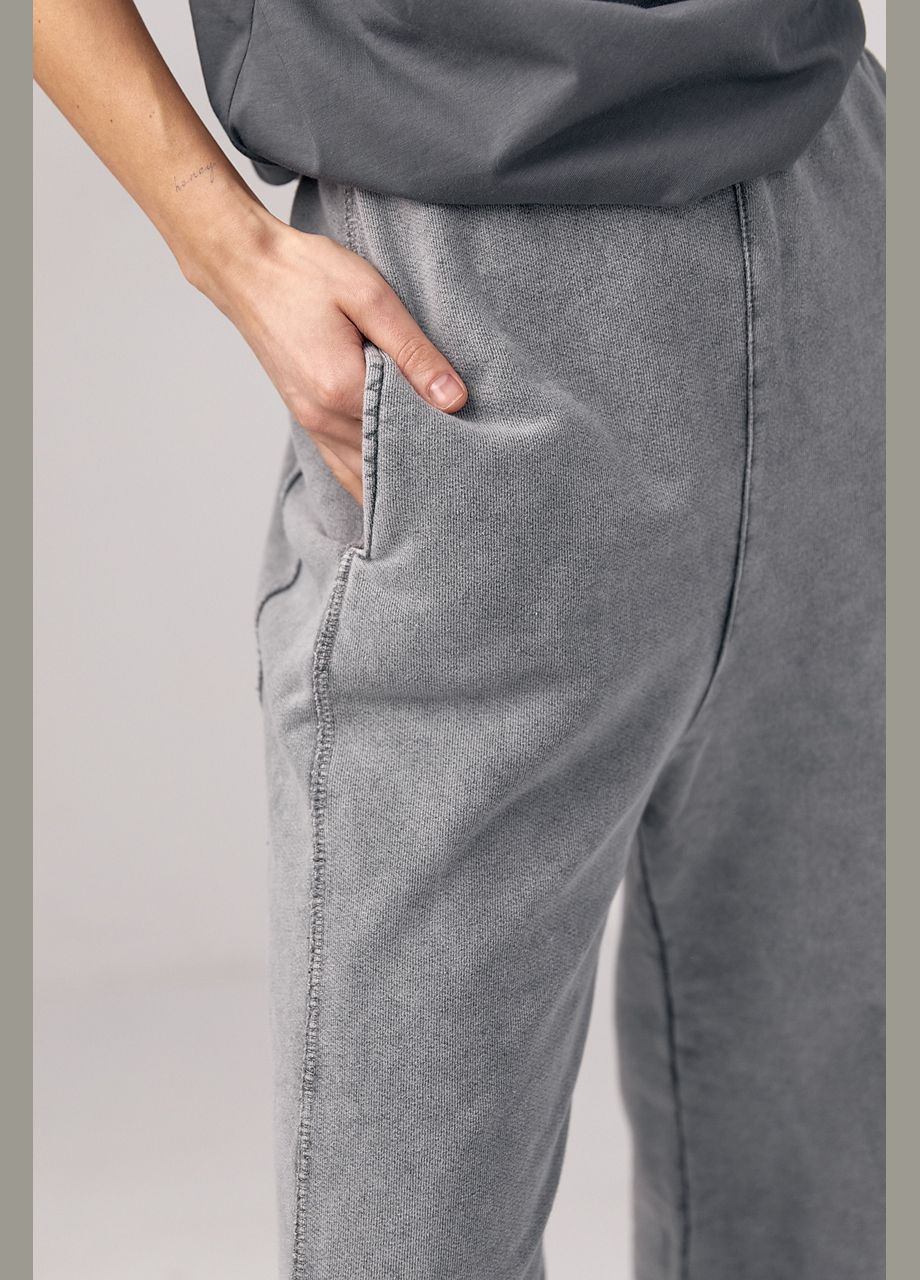 Жіночі трикотажні штани із затяжками внизу - сірий Lurex (293293067)