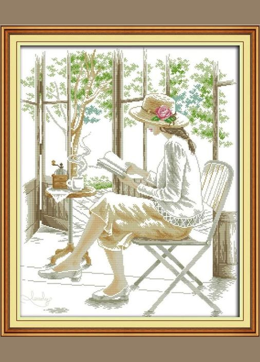 Набор для вышивания по нанесённой на канву схеме "Reading". AIDA 14CT printed 52*62 см Joy Sunday (313613485)