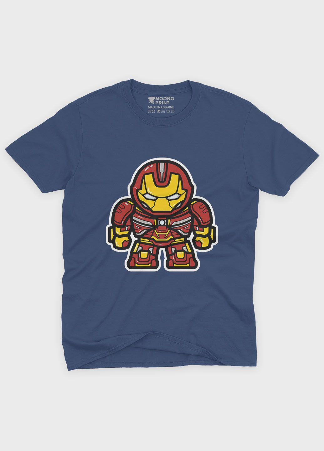 Темно-синяя демисезонная футболка для мальчика с принтом супергероя - железный человек (ts001-1-nav-006-016-005-b) Modno