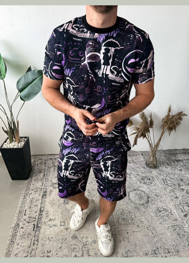 Стильний чорний чоловічий літній спортивний костюм з модним дизайном No Brand (370962087)