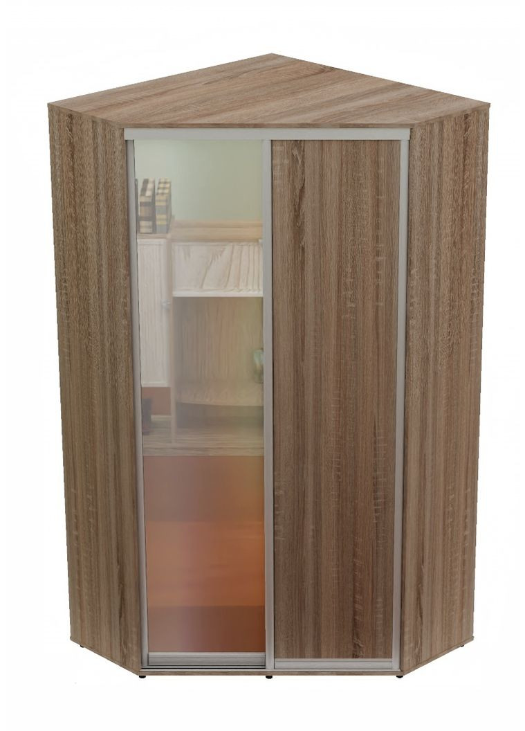 Шафа-купе дводверна кутова 130*130*230 см Дуб Сонома трюфель ДСП + Дзеркало Кут-3 Алекса (360435340)