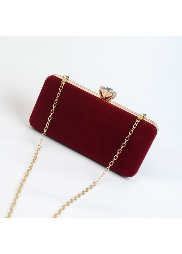 Клатч бокс вечірній жіночий маленький велюровий випускний темно-червоний на ланцюжку No Brand (354182800)