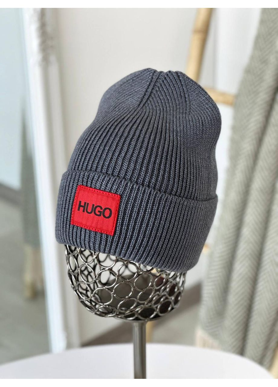 Шапка HUGO з червоною биркою. Модна шапка HUGO з яскравою червоною биркою Темно-синій No Brand (362918158)