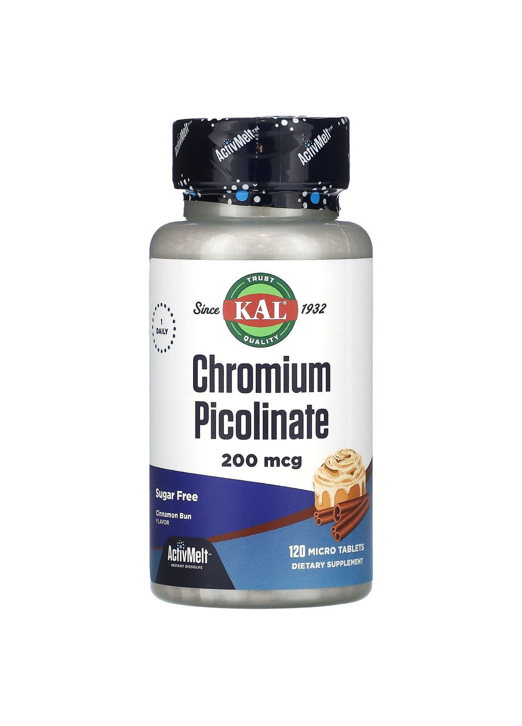 Пиколинат хрома со вкусом булочки с корицей, Chromium Picolinate,, без сахара, 200 мкг, 120 микротаблеток KAL (351384709)