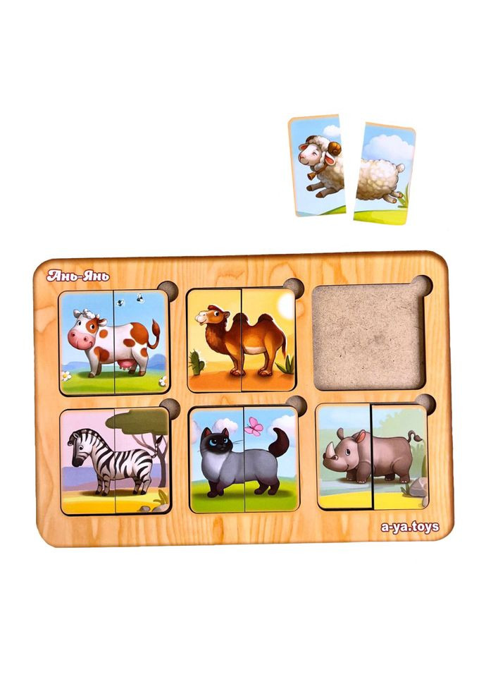 Дерев'яний пазл-сортер "Дивовижні звірятка" Ubumblebees (ПСФ090) PSF090, 6 картинок тварин No Brand (316527940)