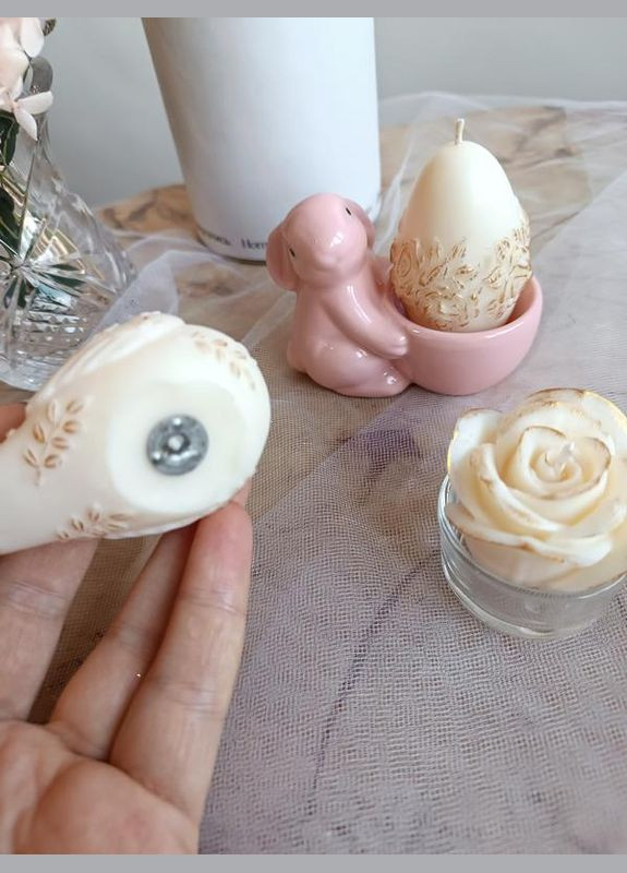 Набір ароматичних великодніх свічок 3 шт горлиця, яйце, троянда, 100% соєвий віск Hand Made (317292725)