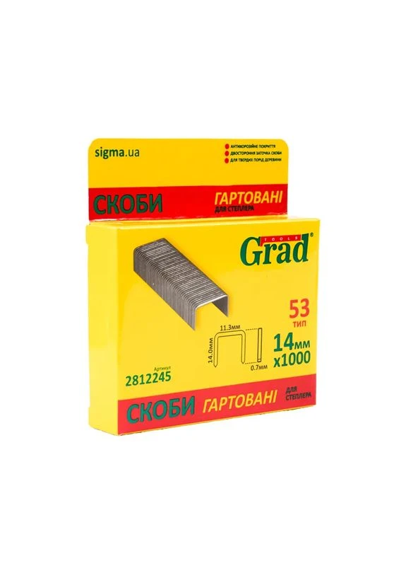 Скобы 14×11.3мм каленые 1000шт (2812245) Grad (401520725)