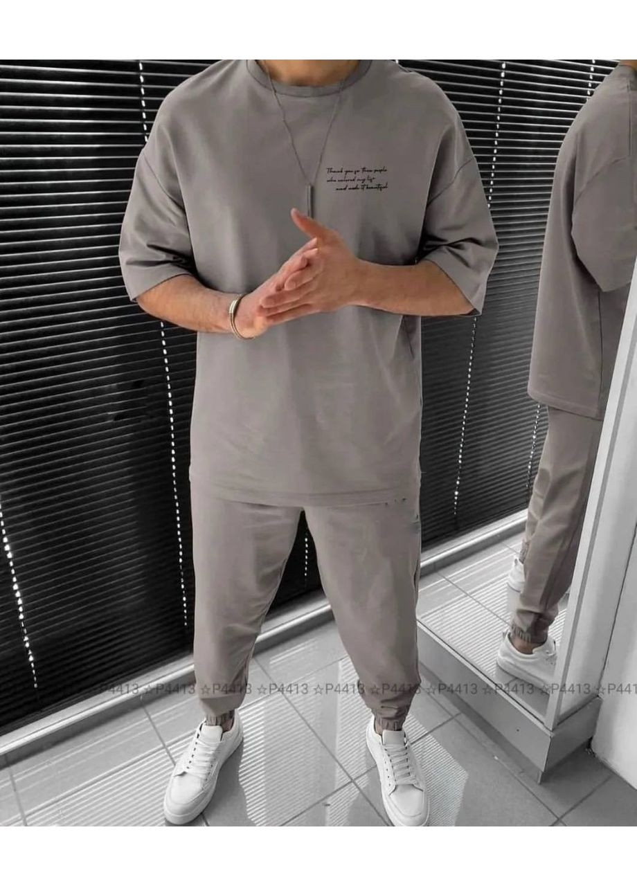 Сірий демісезонний ▪️ "urbanprint" – чоловічий літній костюм із написом ▪️ — заміри в описі у білизняному стилі GD/GL Модний простір