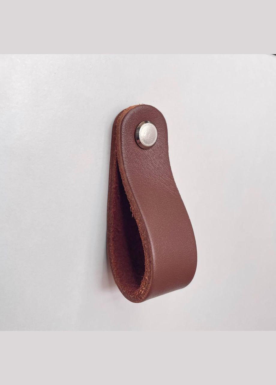 Ручка для меблів з натуральної шкіри "Петля" закруглена, конячна, коричнева, нікель, 70*20 мм No Brand (328262984)