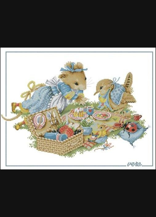 Набір для вишивання хрестиком. Розмір: 40*31 см Пікнік мишки Віри Лоскуток (315362046)