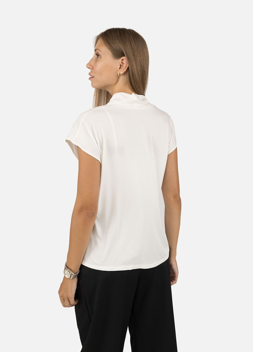 Молочна жіноча блуза з коротким рукавом колір молочний цб-00255751 Yuki