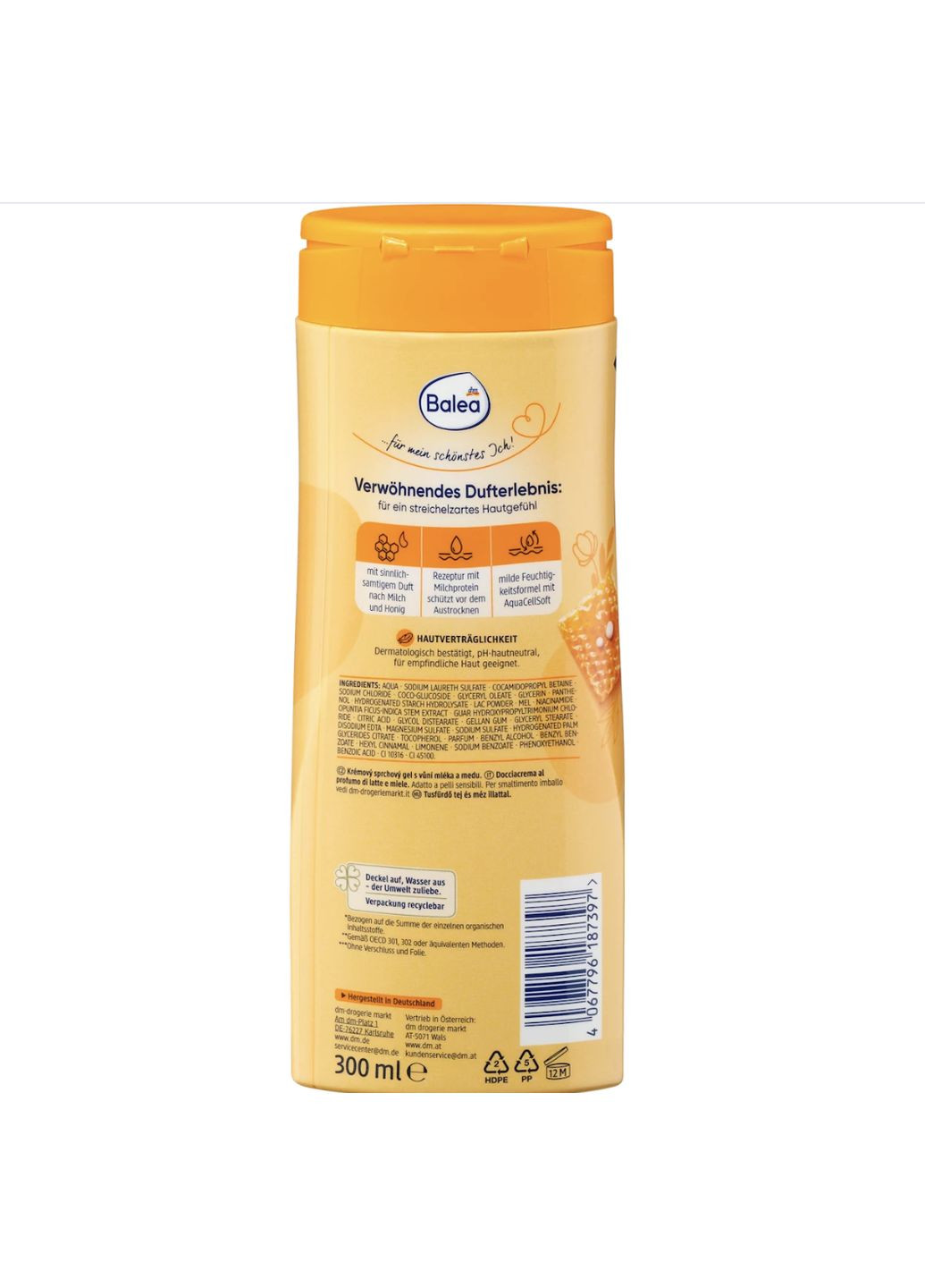 Крем-гель для душа молоко-мед Cremedusche Milch & Honig, 300 ml Balea (366569747)