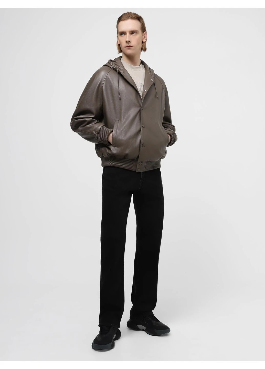 Коричневая демисезонная куртка кожаная 8351183 коричневый 5o2671 Emporio Armani