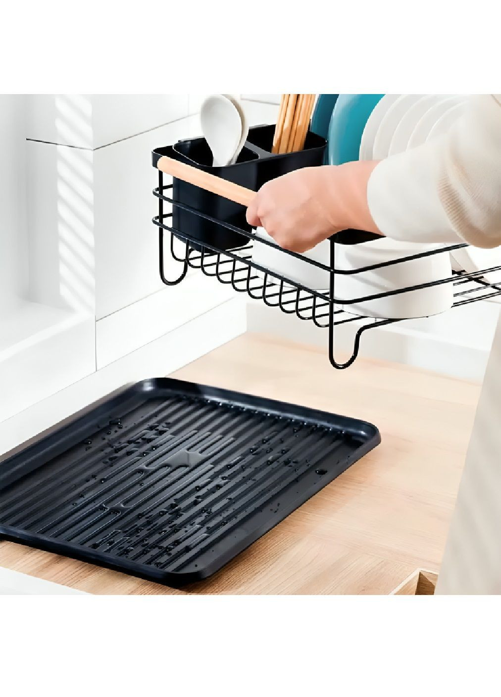Сушарка органайзер підставка дворівнева з піддоном склянкою для кухонного приладдя 43×32×27 см (480918-Prob) Unbranded (347729770)