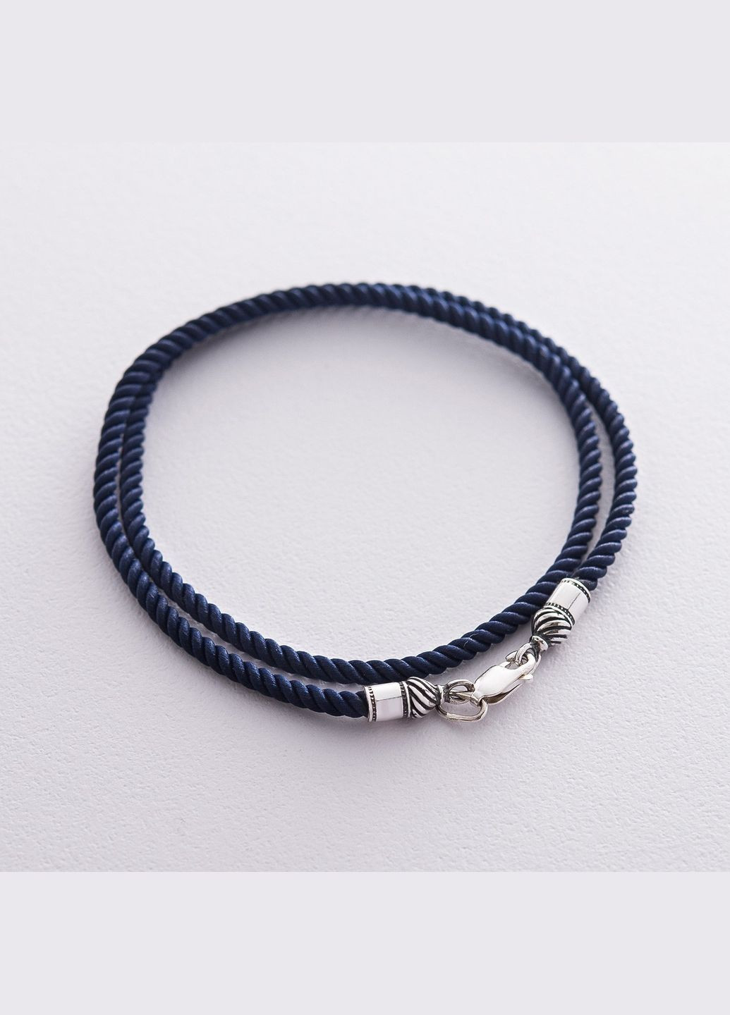 Шелковый синий шнурок с серебряной застежкой (3мм) 18425 55 Oniks (264024213)