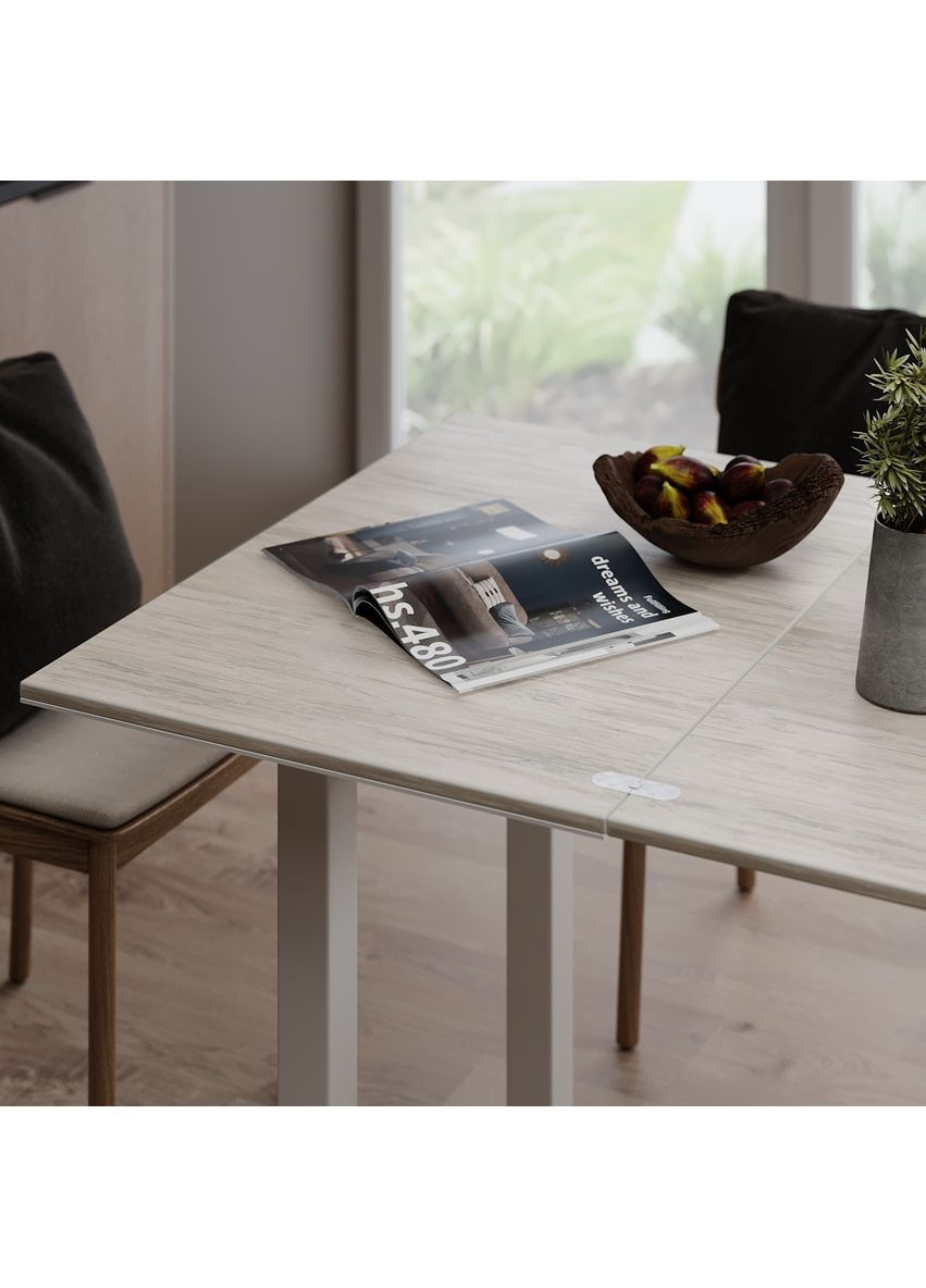 Стіл-трансформер Dinner Glass 900x750x600 Артвуд світлий/Білі ноги/Біле скло (TB16202000101) Art In Head (337308997)