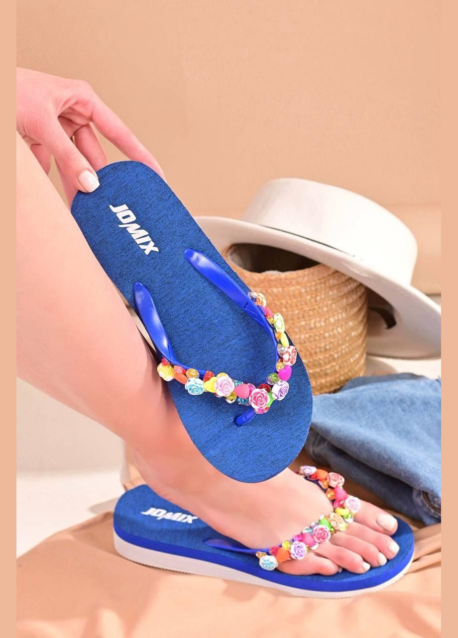 Синие домашние, повседневные, пляжные вьетнамки женские синего цвета No Brand с цветами