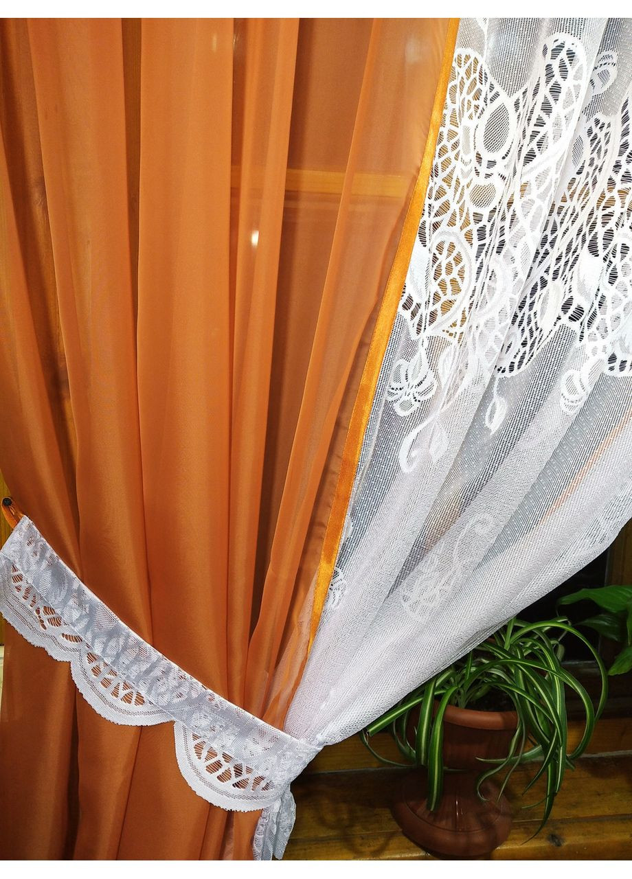 Фіранка коротка готова Мері теракот ажур No Brand (372133741)