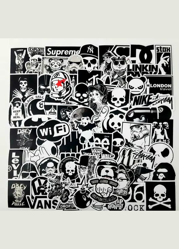 Набор стикеров виниловых наклеек Черно Белые Граффити Стикербомбинг на авто телефон ноутбук No Brand (316462619)