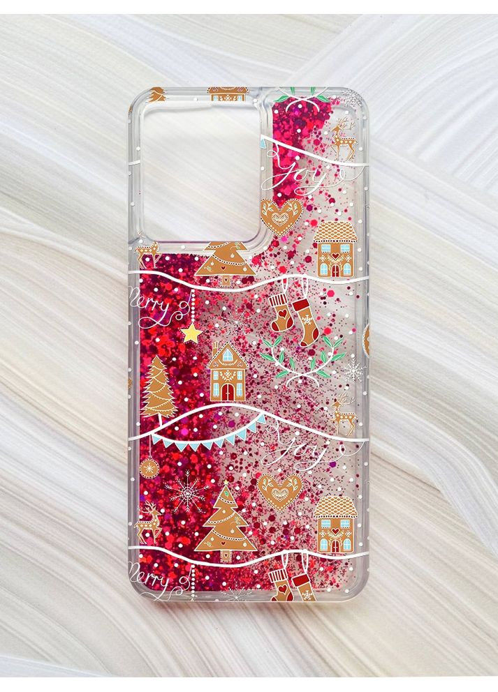 Чохол з плаваючими блискітками для Xiaomi Redmi 13C / Poco C65 Рожевий Фон Різдво (принт 201) CASE CONTROL (362970362)