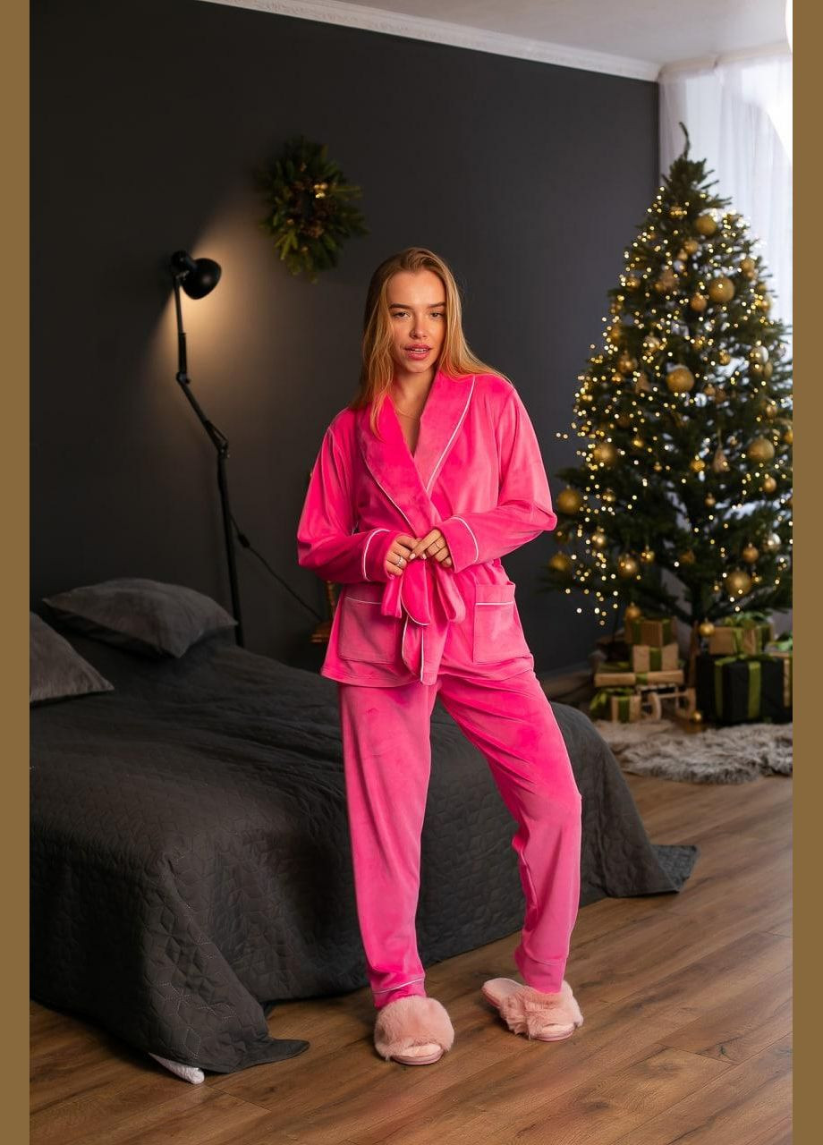 Малиновая королевский костюм шаль пиджак+брюки малина с белым кантом V.Velika