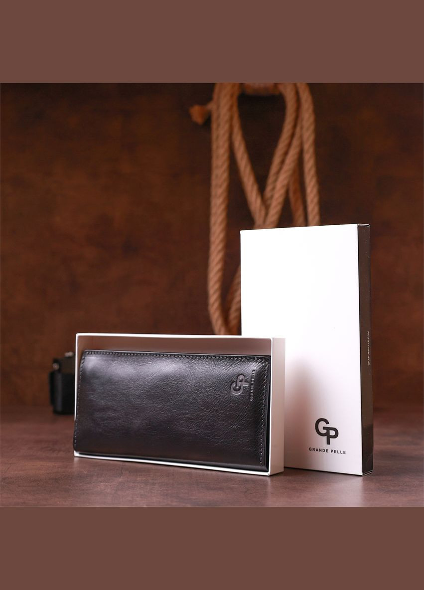 Вертикальный мужской кошелек кожаный на магните 11212 Черный Grande Pelle (306882034)
