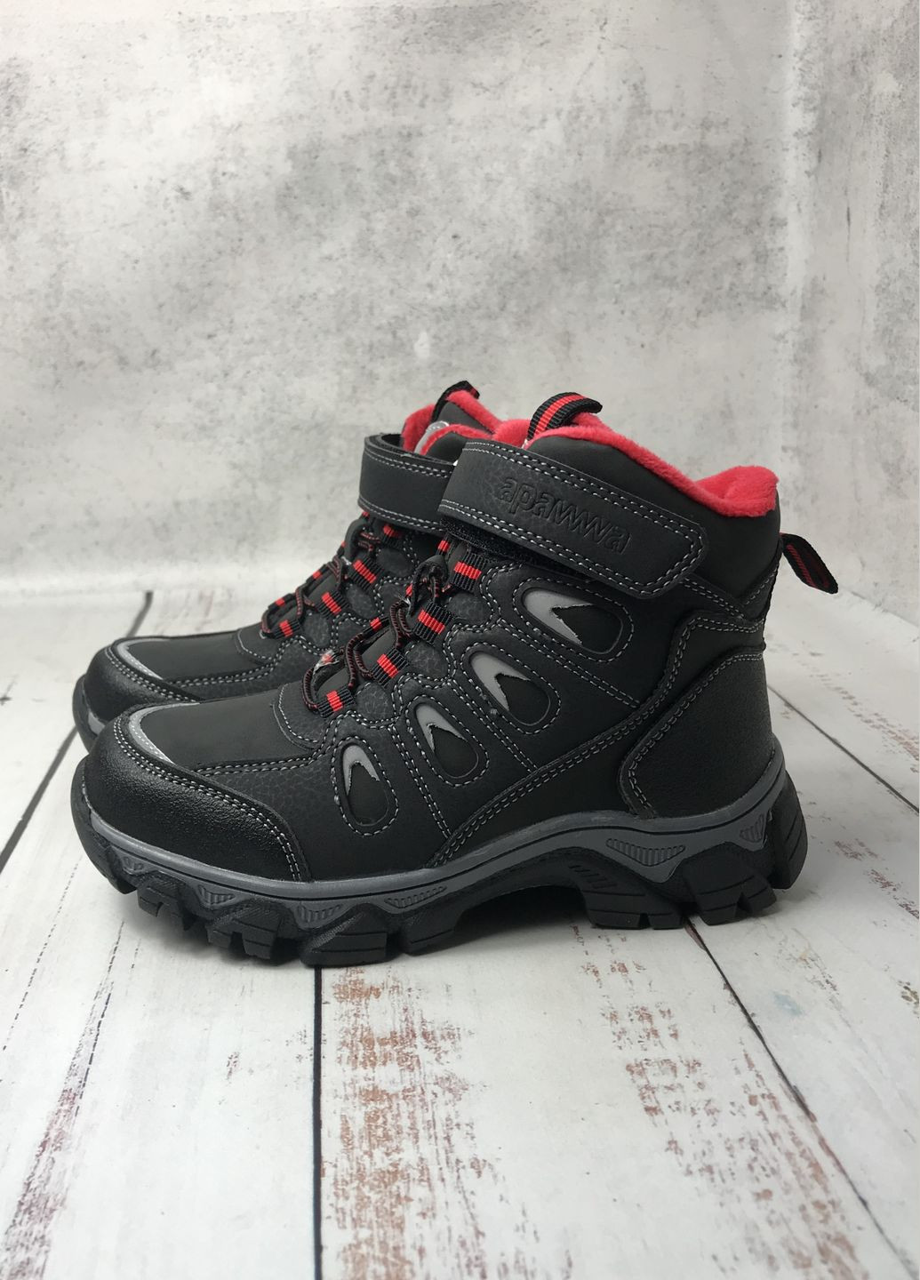 Черевики зимові дитячі на хлопчика Чорно-червоний (1038) Apawwa (347236285)