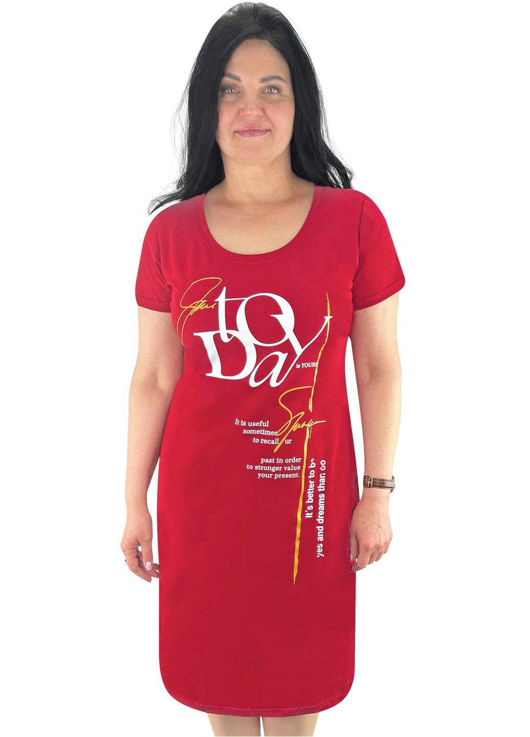 Червона ділова, домашній, повсякденний сукня жіноча з накатом фулікра Жемчужина стилей з написами