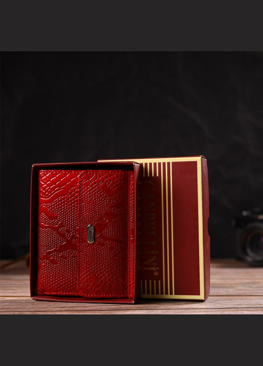 Лакований гаманець для жінок середнього розміру з натуральної шкіри з тисненням під рептилію 21816 Червоний Canpellini (298567682)