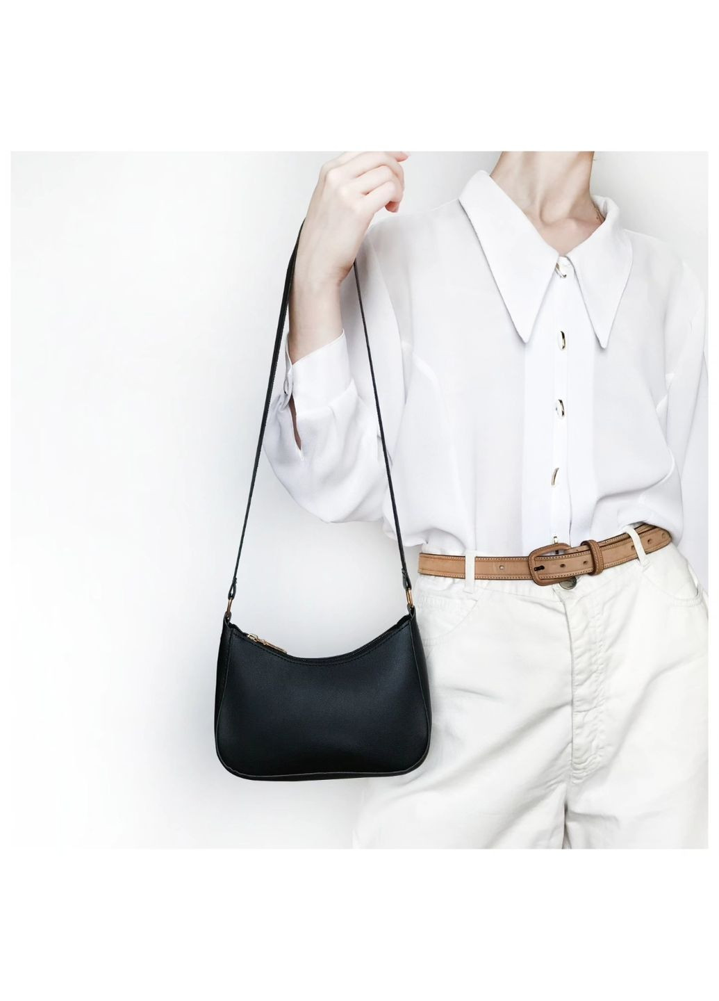 Черная сумка через плечо небольшая в винтажном стиле минимализм однотонная под кожу панк аниме гранж к-поп кросс-боди No Brand (349817727)