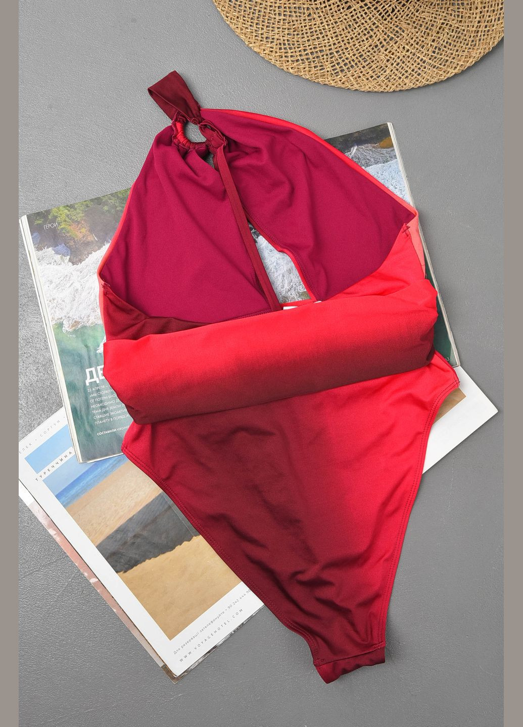 Бордовый летний купальник женский слитный бордового цвета бикини Let's Shop