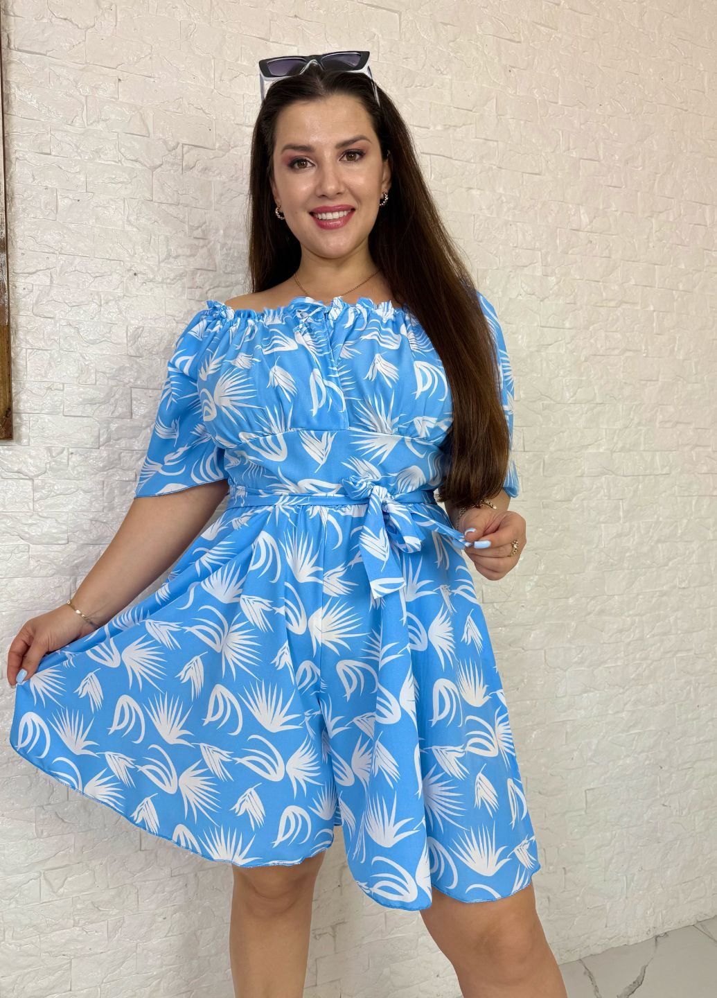 Комбинезон-платье до колена Tik-Tak комбинезон-шорты абстрактный голубой повседневный софт