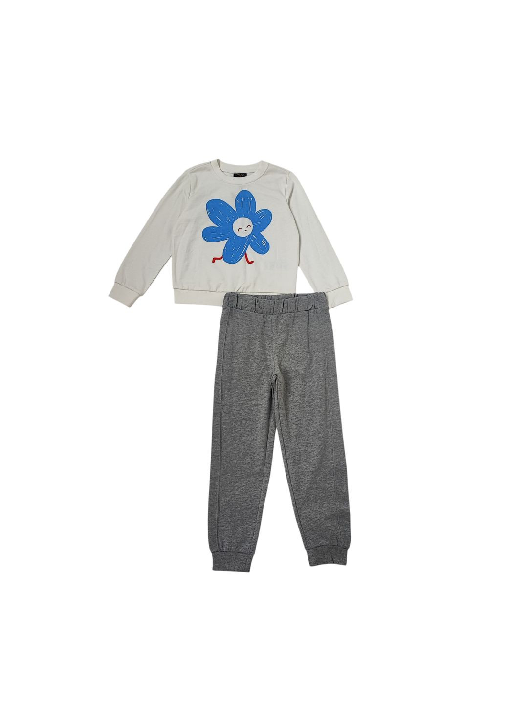 Комбінований демісезонний костюм (світшот+штани) для дівчинки 122 см білий з сірим (0137) OVS