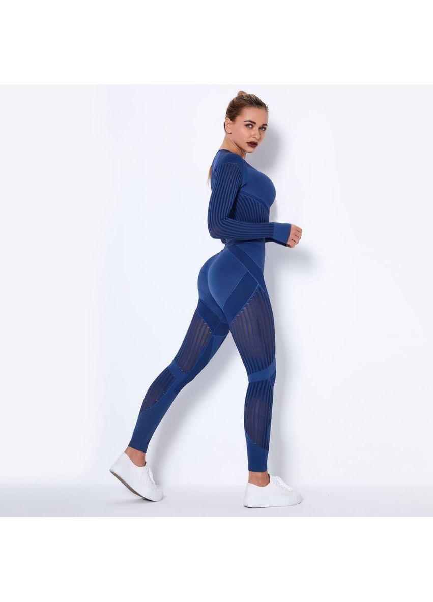 Женский фитнес костюм / Женский спортивный комплект синего цвета / Бесшовный фитнес костюм женский синий Push Up No Brand (367102210)