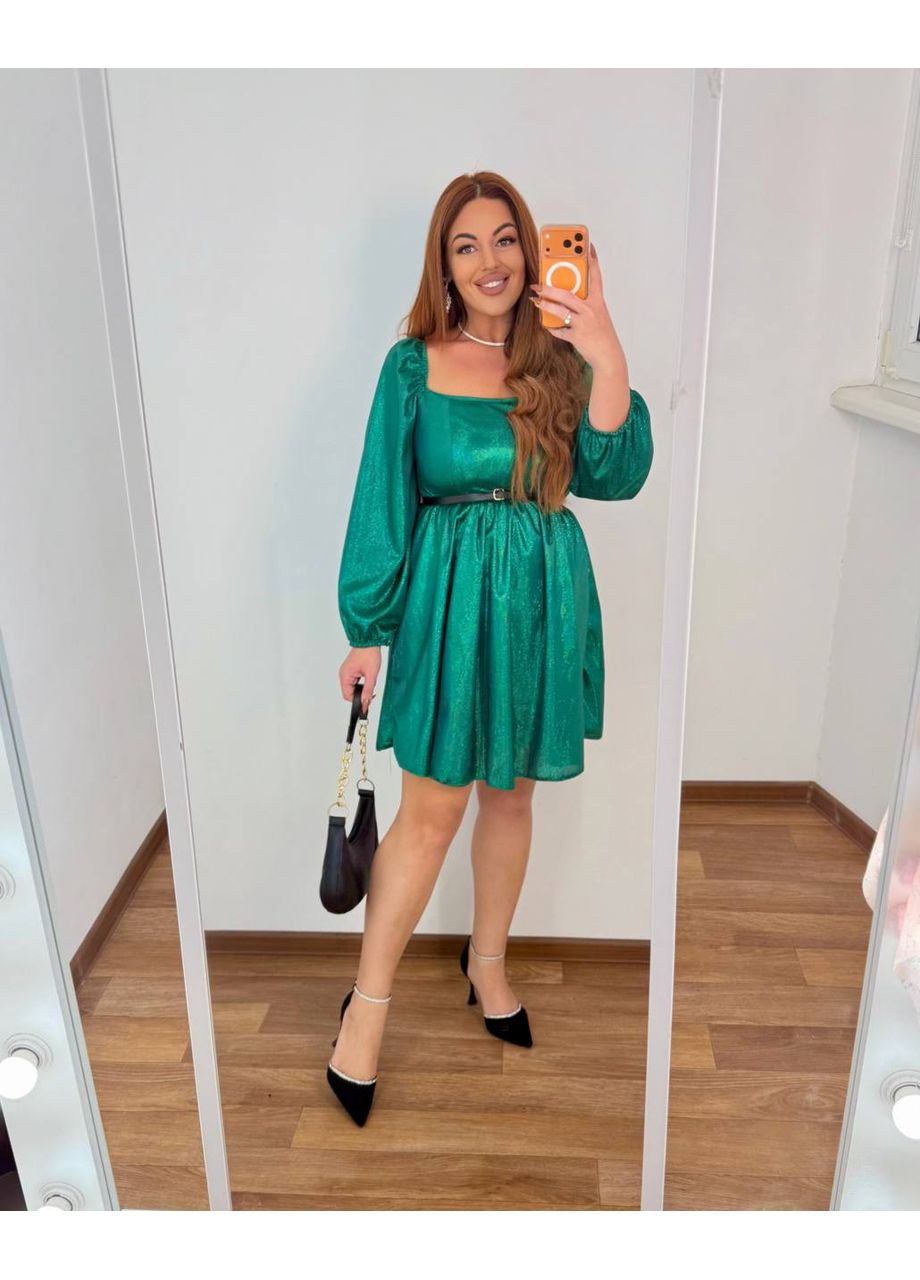 Зеленое вечернее платье из ткани соты глитер — замер в описании DK/DL Мода без кордонів однотонное