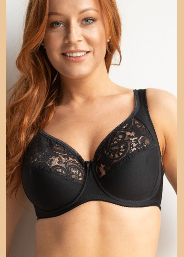 Чёрный комфортный бюстгальтер с широкими бретелями мягкая чашкаkleo -клео338 Kleo полиамид