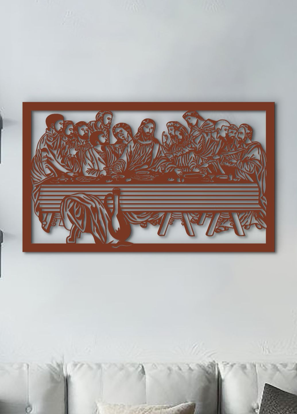 Декоративное панно из дерева, деревянная картина на стену "Тайна вечеря", минималистичный стиль 30х18 см Woodyard (292013441)