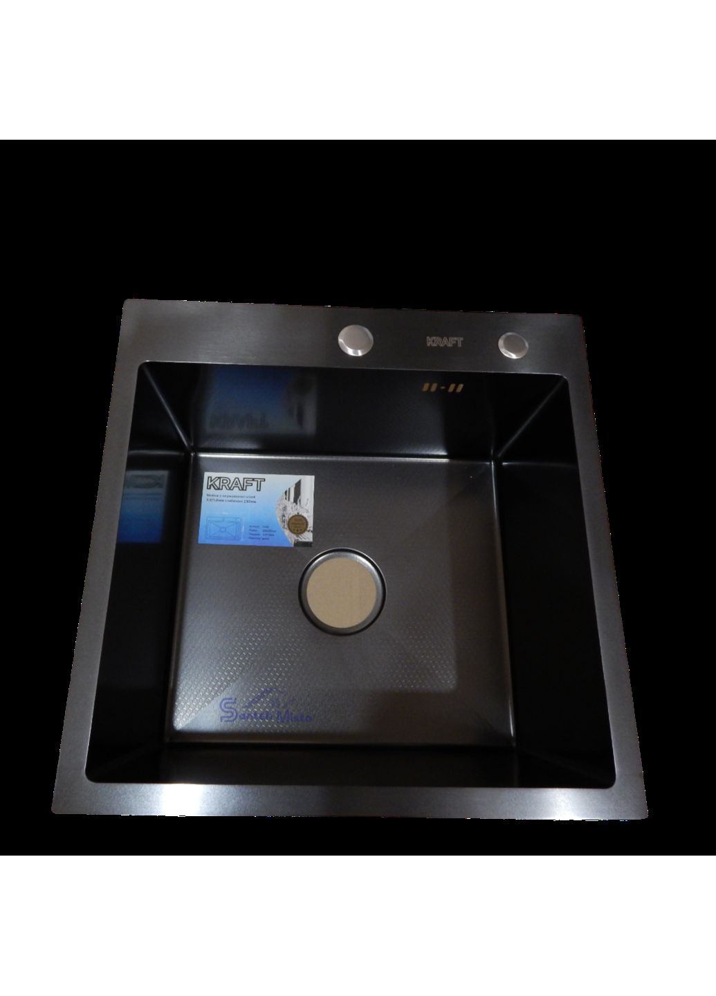 Комплект кухонной мойки HM 50х50 NANO BLACK (DECOR) PVD (3.0/1.0 мм) Kraft (350671393)
